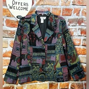 Coldwater Creek L Purple Black Green Wine Tapestry Look Jacket EUC Fall Colors